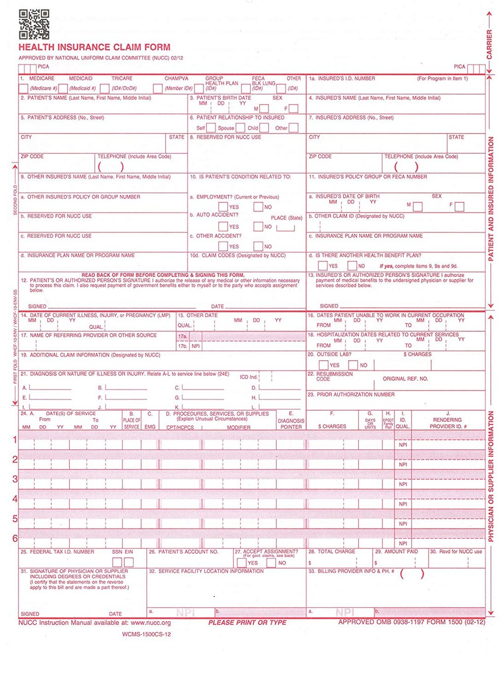 CMS 1500 health insurance claim form